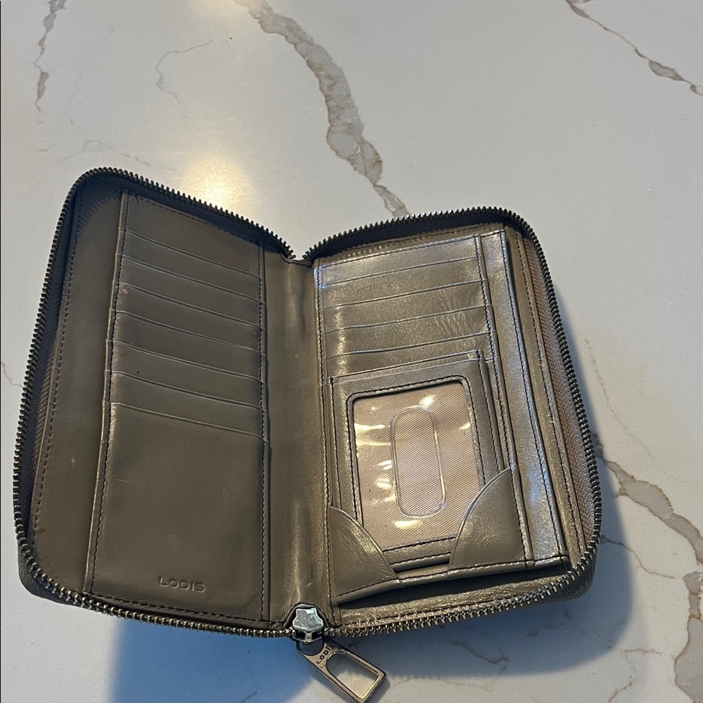 Lodis Gray Leather Wallet with Zip Closure